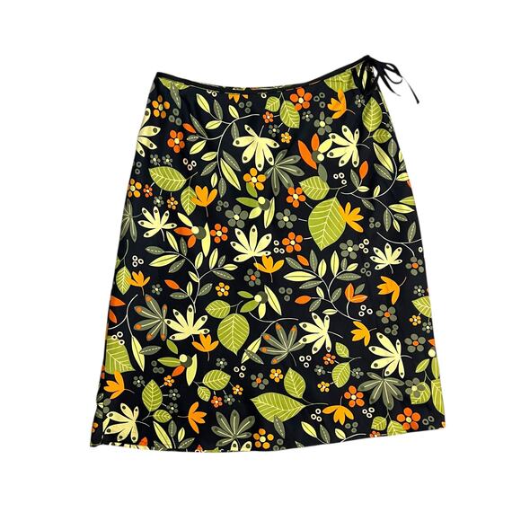 David Brooks Black Tropical Floral Midi Skirt Size 6 A-Line Colorful Green - Picture 10 of 10